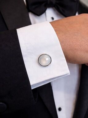 paparazzi Silver-Bezel White Mother-of-Pearl Cufflinks